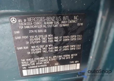 1999 Mercedes-Benz Ml 320 z USA, uszkodzony, nr VIN 4JGAB54E1XA109259